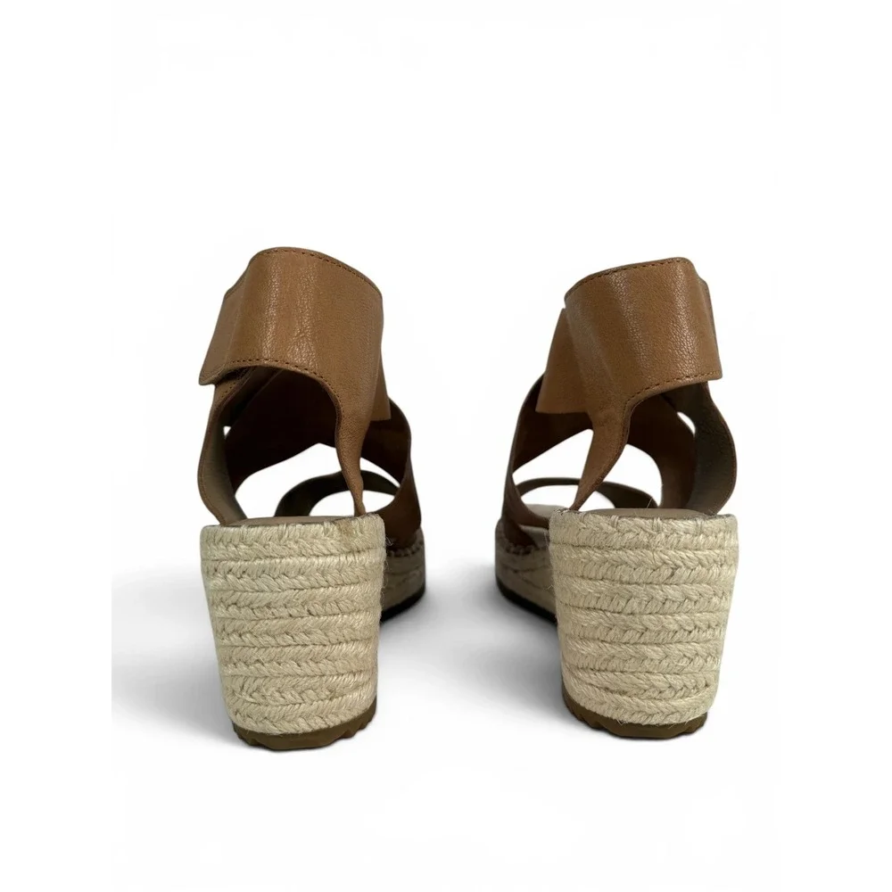 Eileen Fisher Willow Espadrille Wedge Sandal Tan Tumbled Leather Womens‎ 7.5